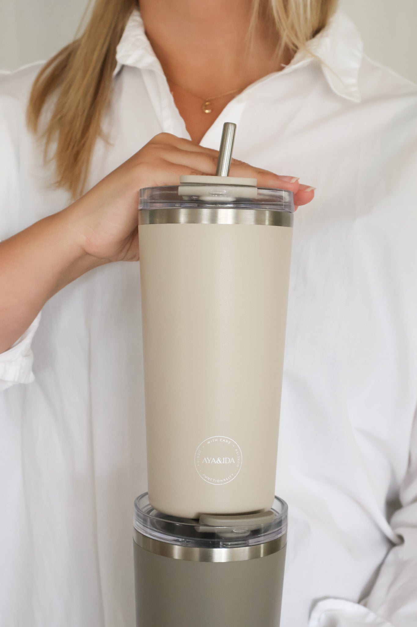 Termokop med sugerør, Cream Beige - 600 ml