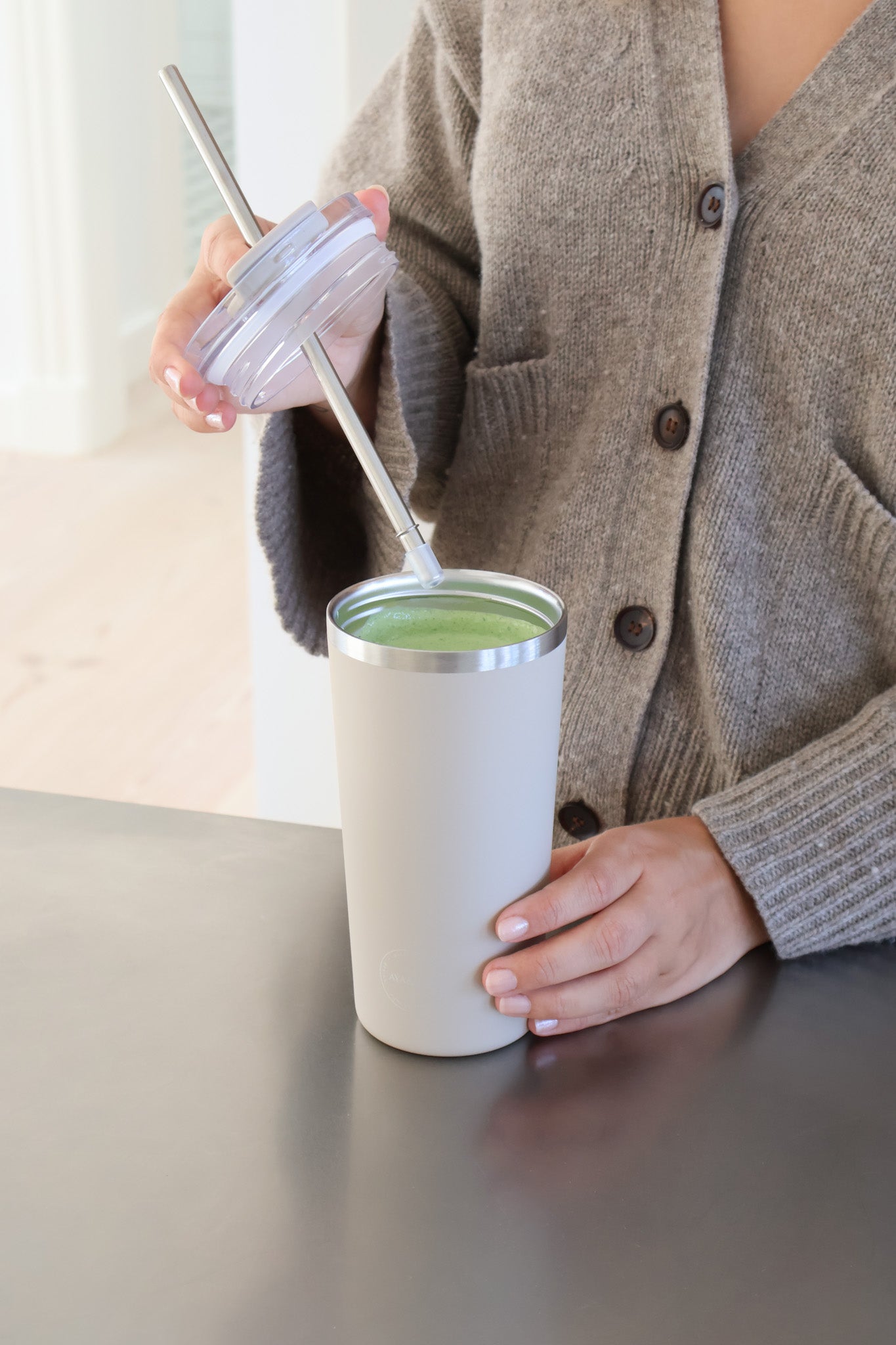 Termokop med sugerør, Cream Beige - 600 ml