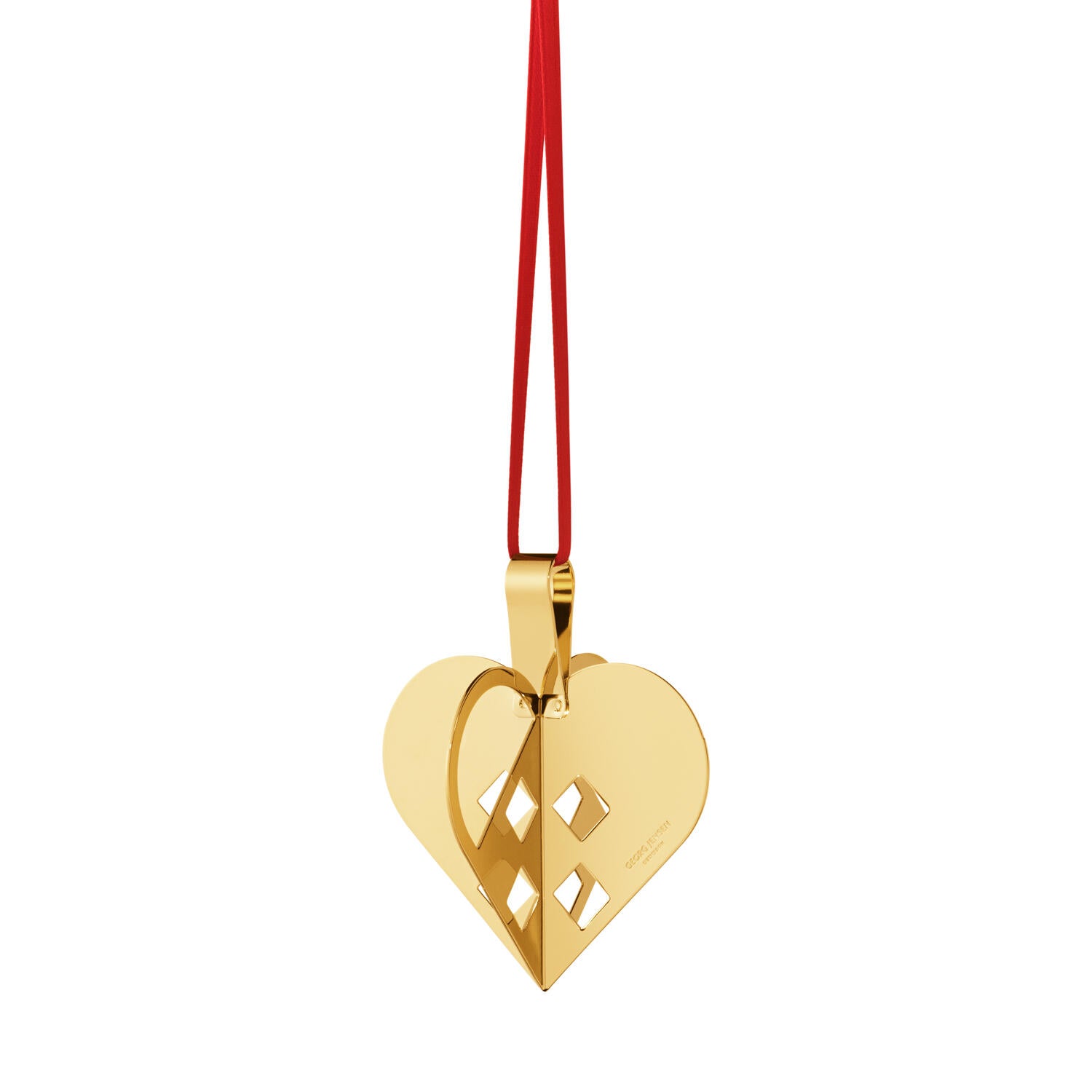 CC25 Hjerte ornament m/ bånd - forgyldt