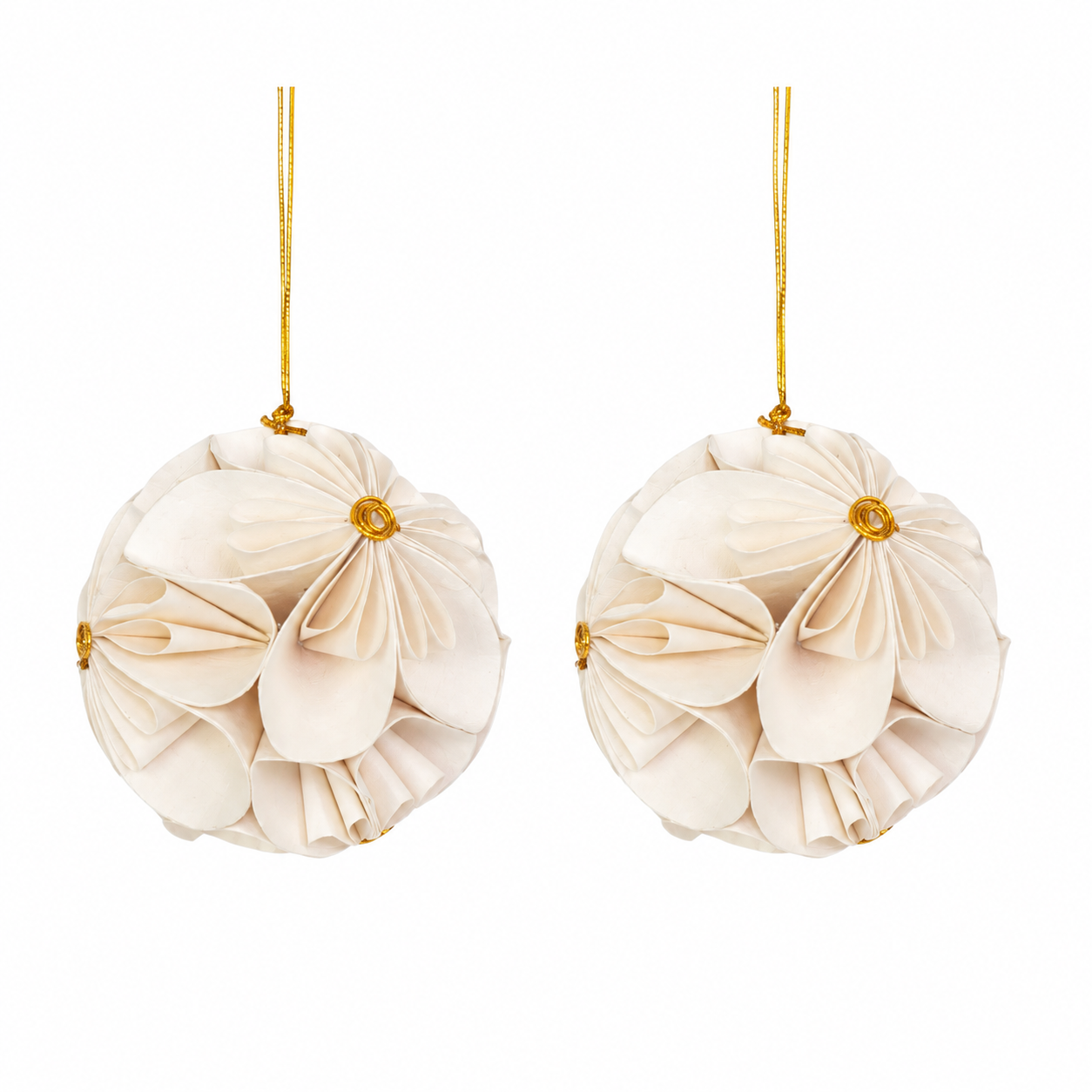 Flower Ball julekugler, 2 stk – Offwhite/guldfarvet