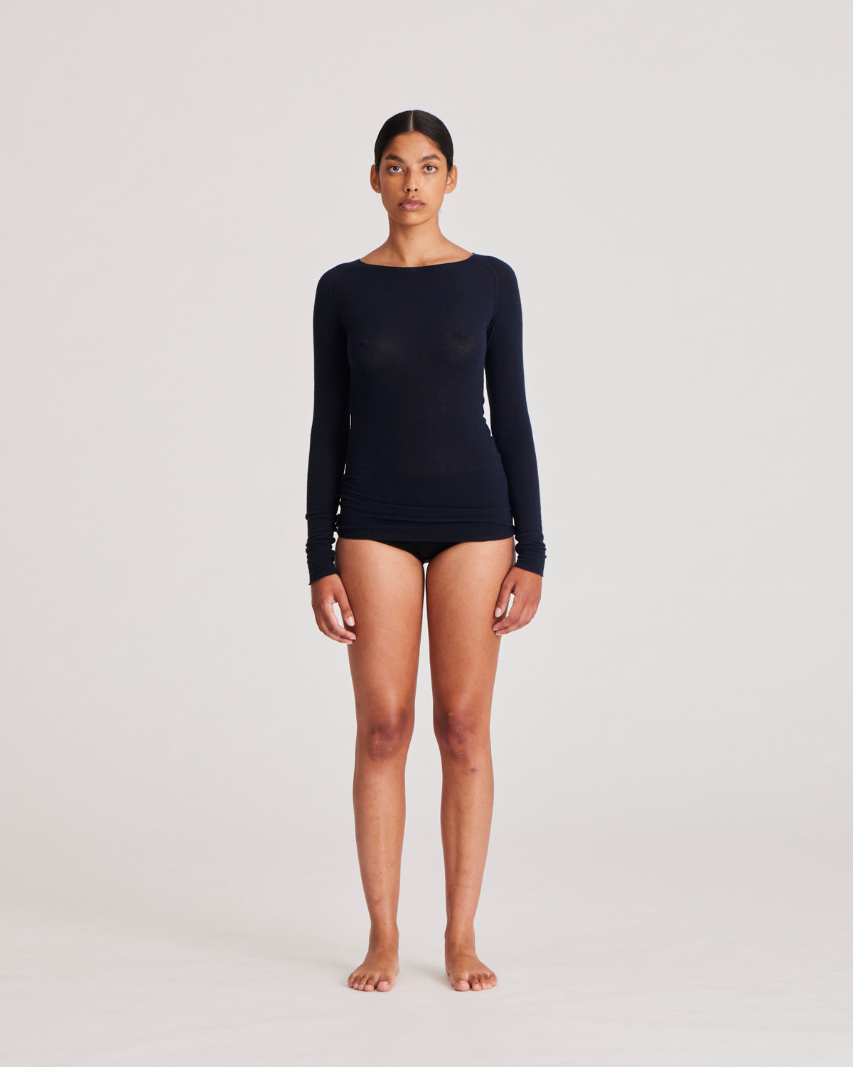 Amalie Wool langærmet t-shirt - Midnight Blue
