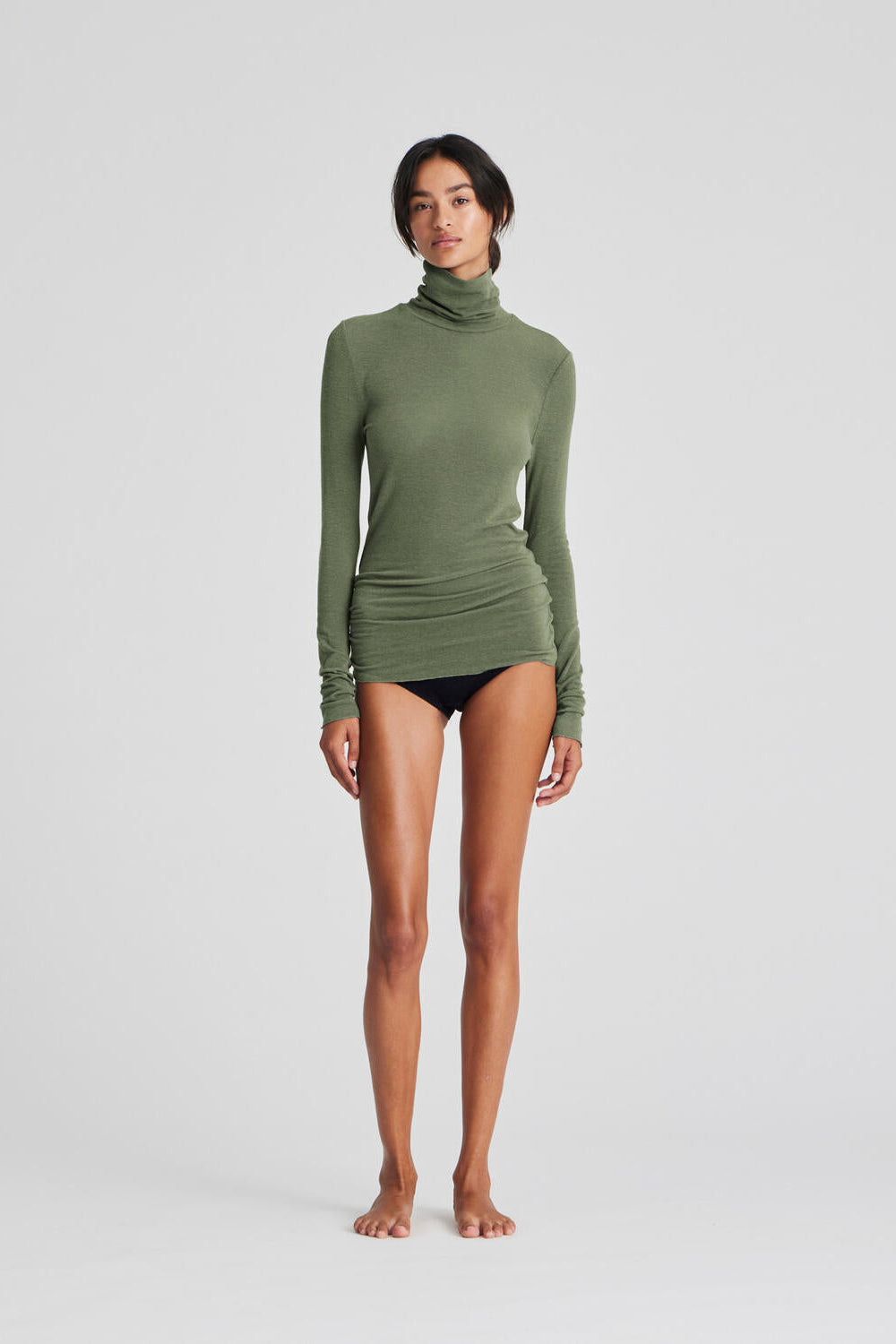Anna Wool Turtleneck langærmet t-shirt - Olive Night