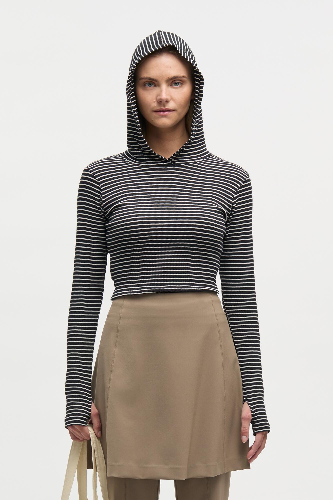 2X2 Cotton Stripe Tutti Hood langærmet t-shirt - Black/Vanilla Ice