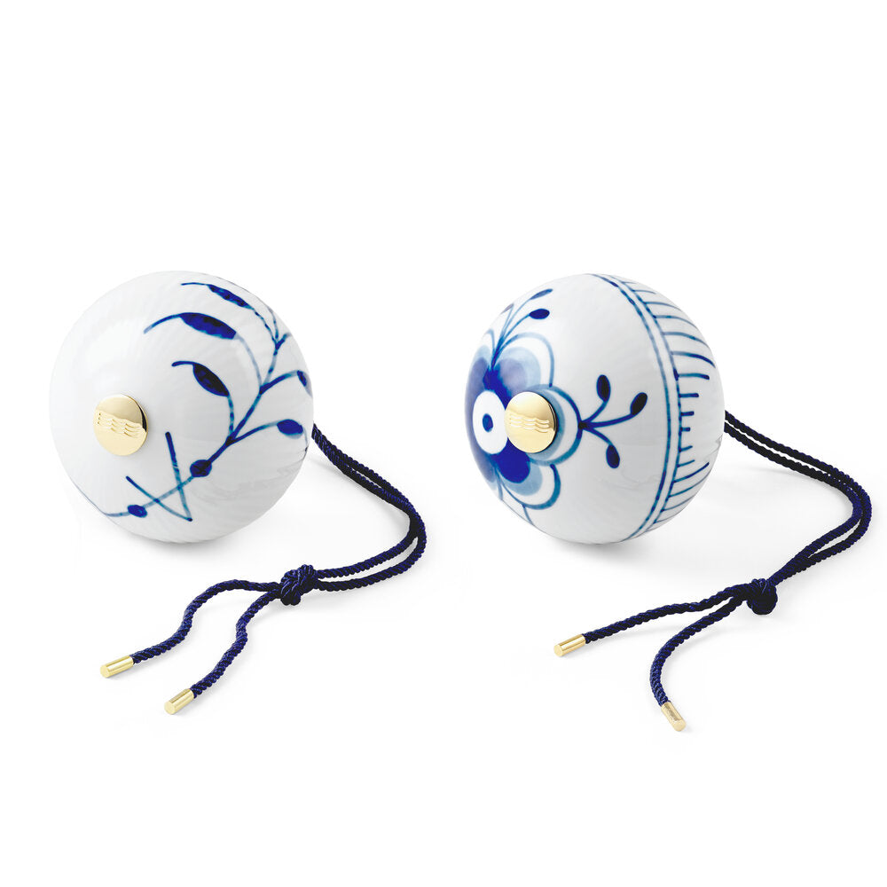 Blå Mega Riflet Julekugle - 2 stk