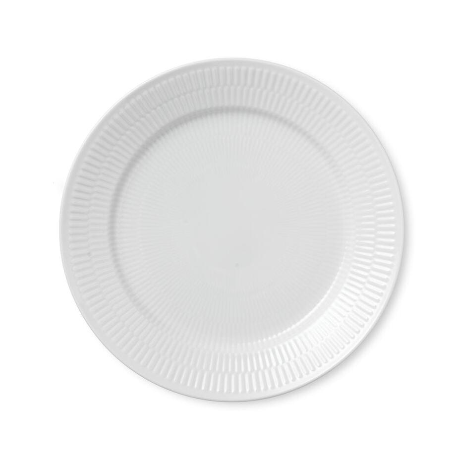 Hvid Riflet middagstallerken - Ø25 cm.