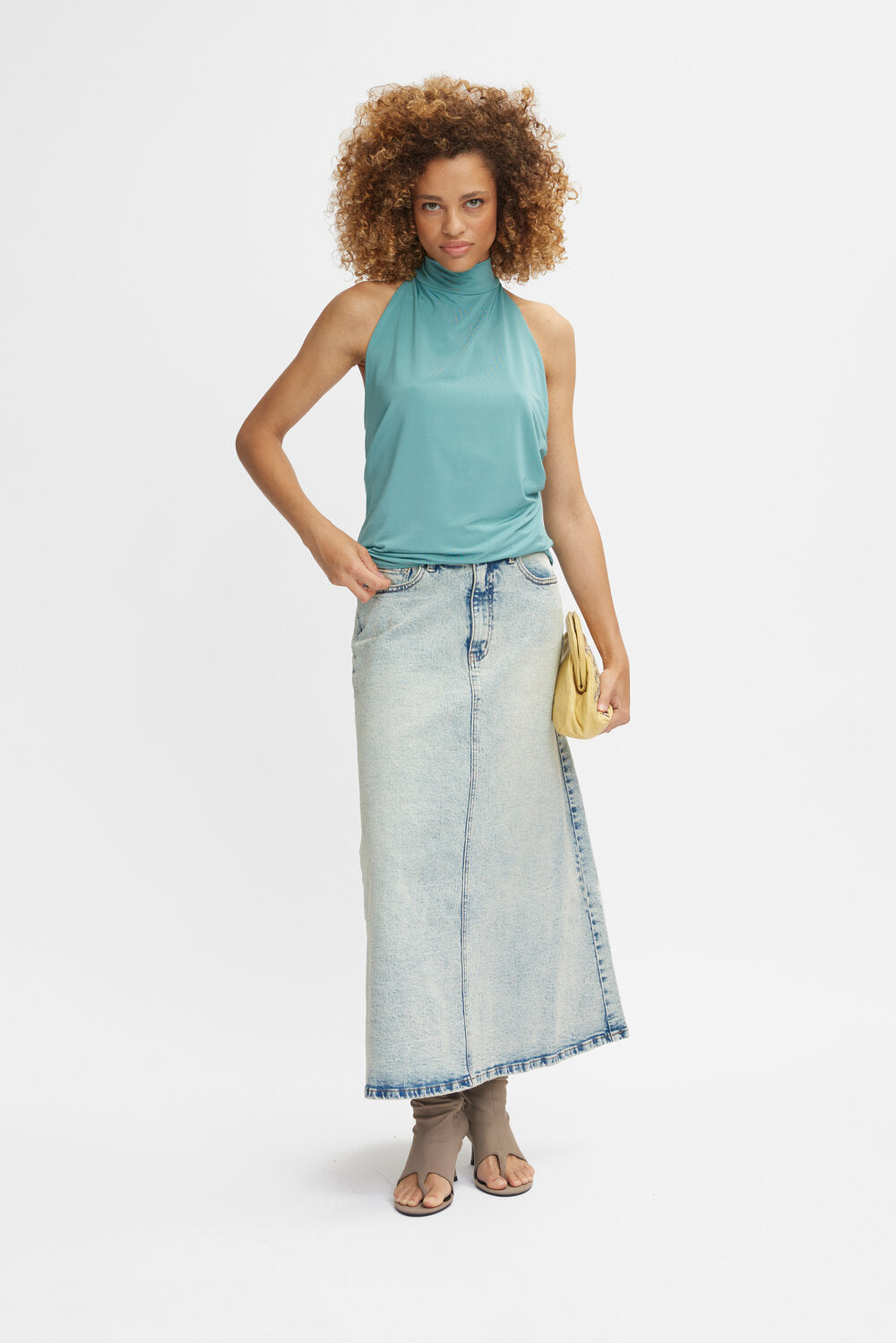 ManulaGZ HW midi denimnederdel - Light blue acid wash