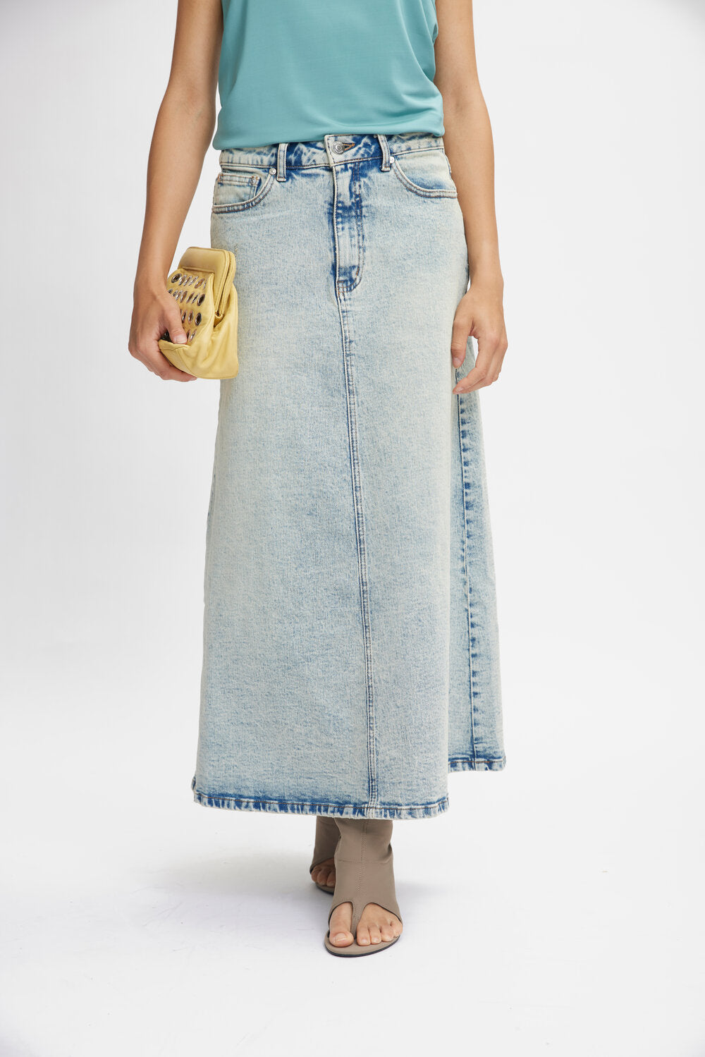 ManulaGZ HW midi denimnederdel - Light blue acid wash