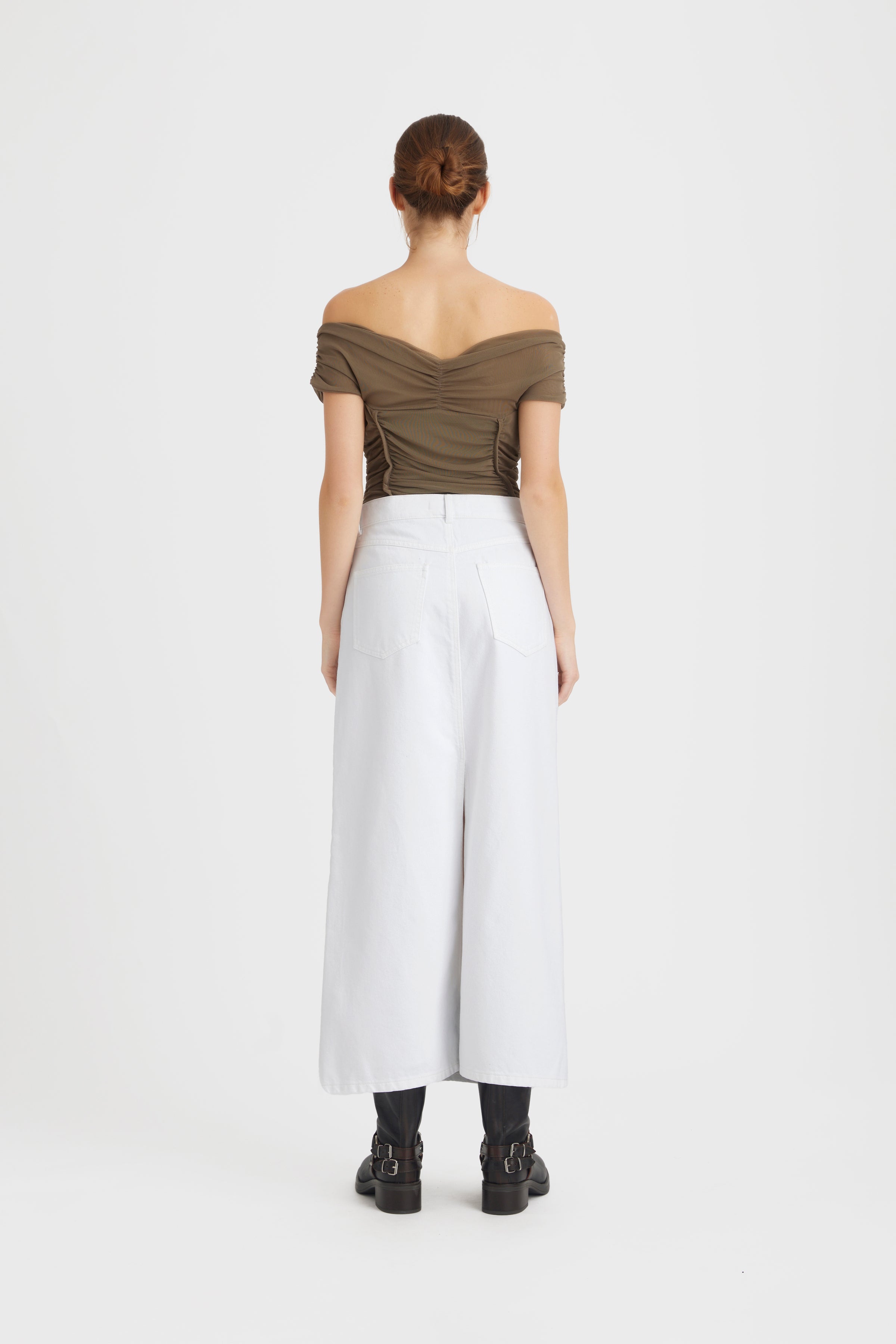 Mily lang denimnederdel - White wash
