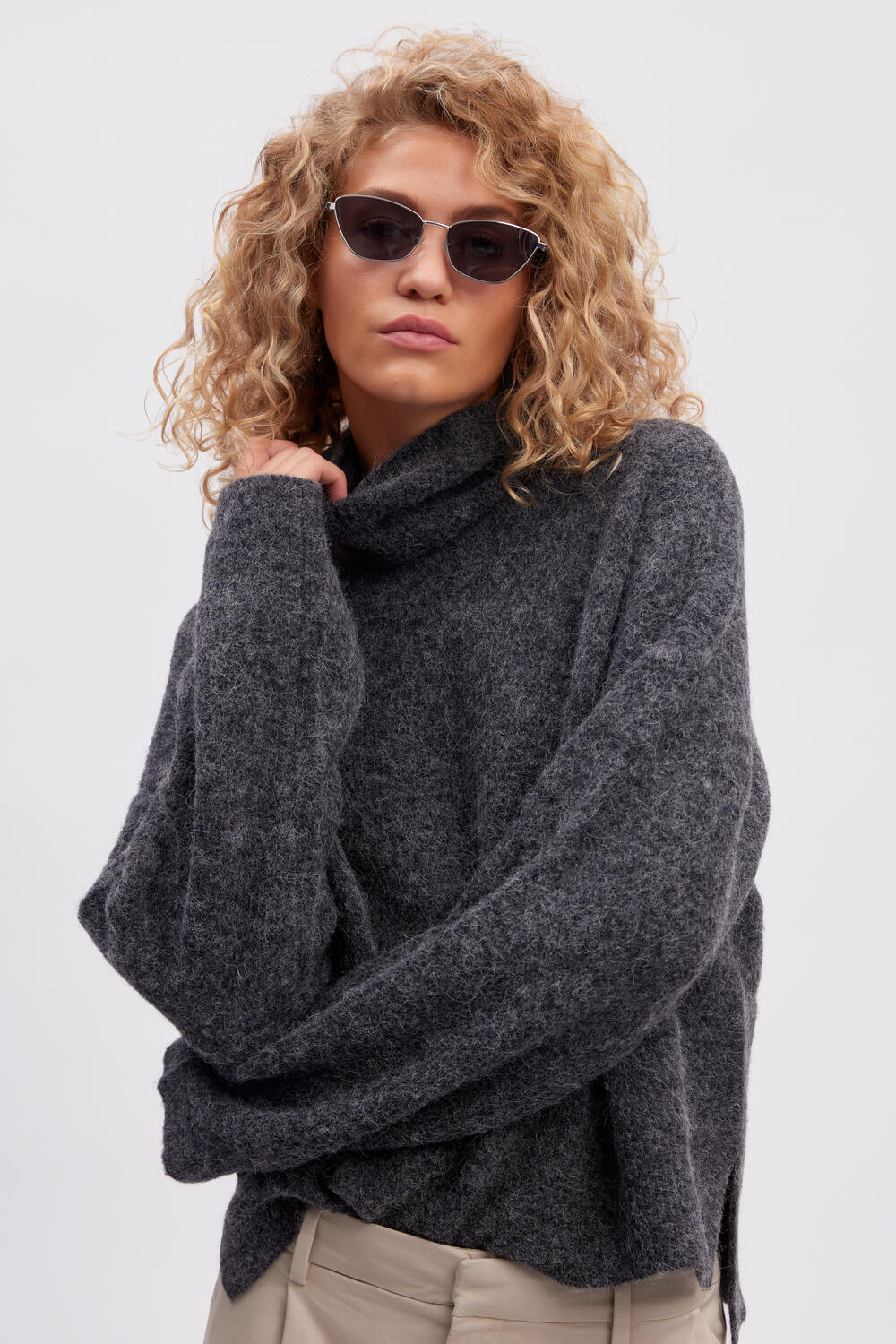 AlphaGZ rullekrave uldstriktrøje - Charcoal Melange