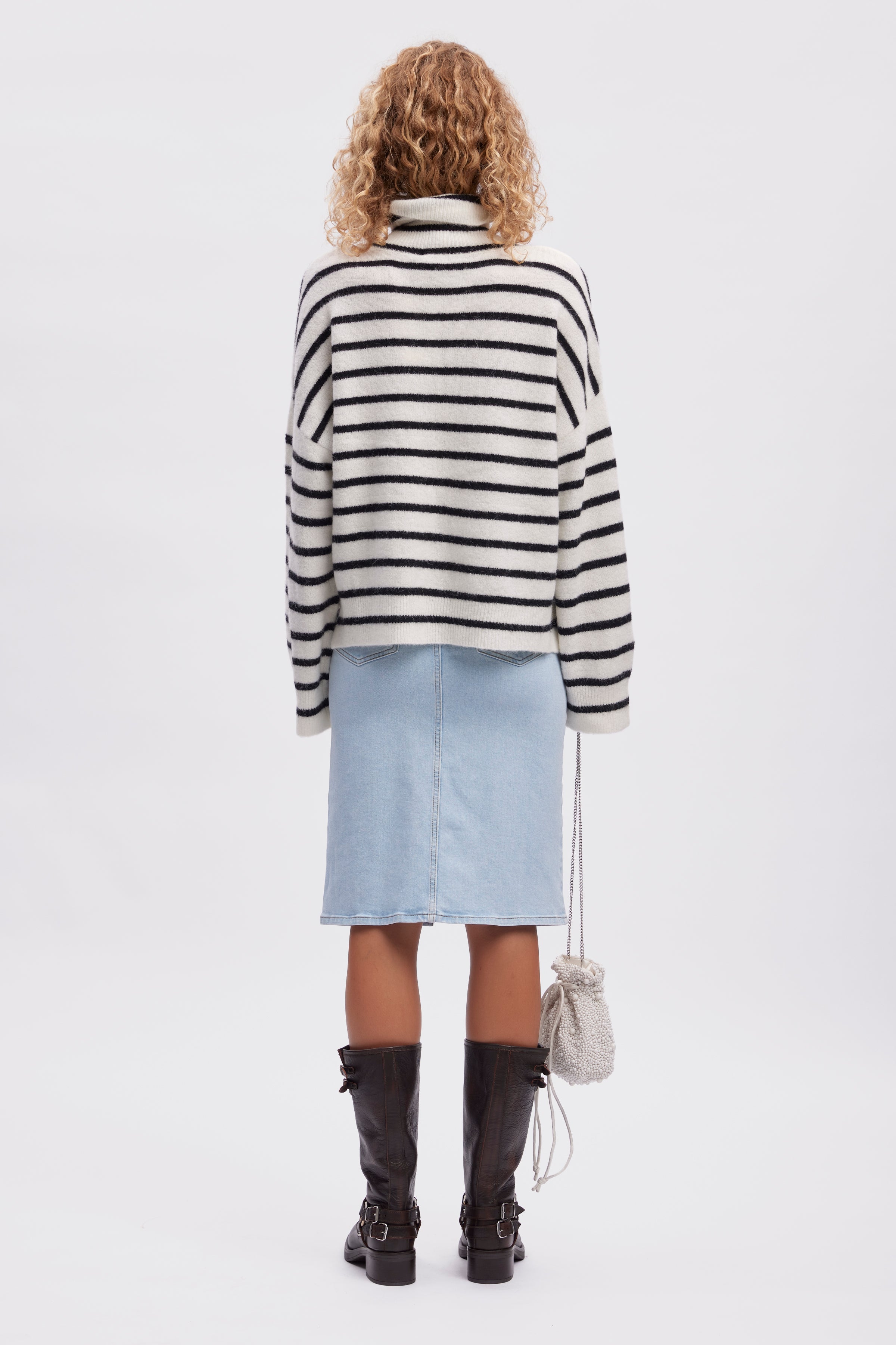 AlphaGZ striped rullekrave uldstriktrøje - Ivory Black Striped