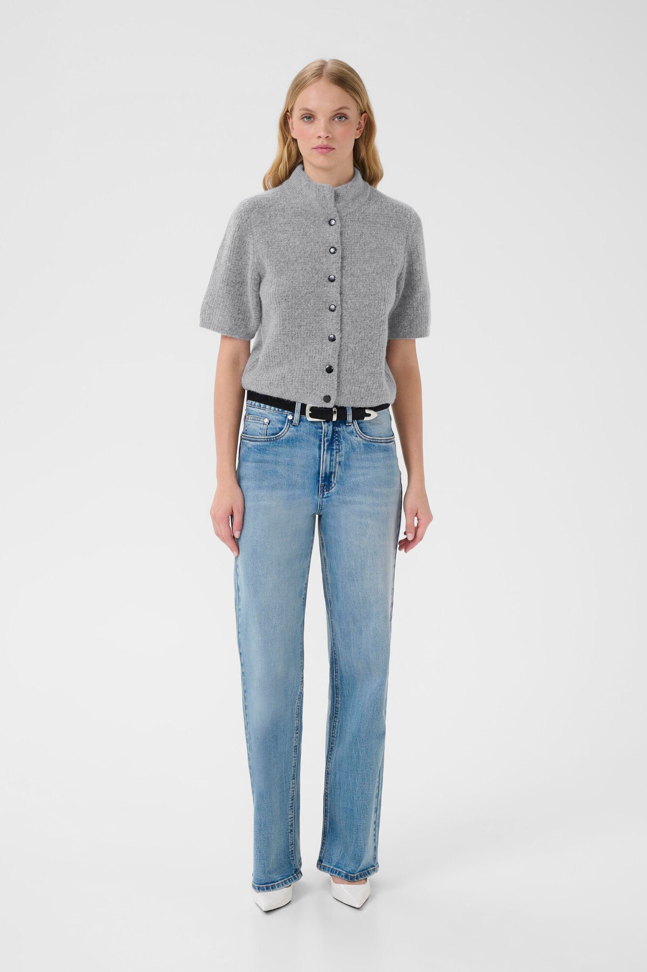 AlphaGZ kortærmet cardigan - Pearl Blue Melange