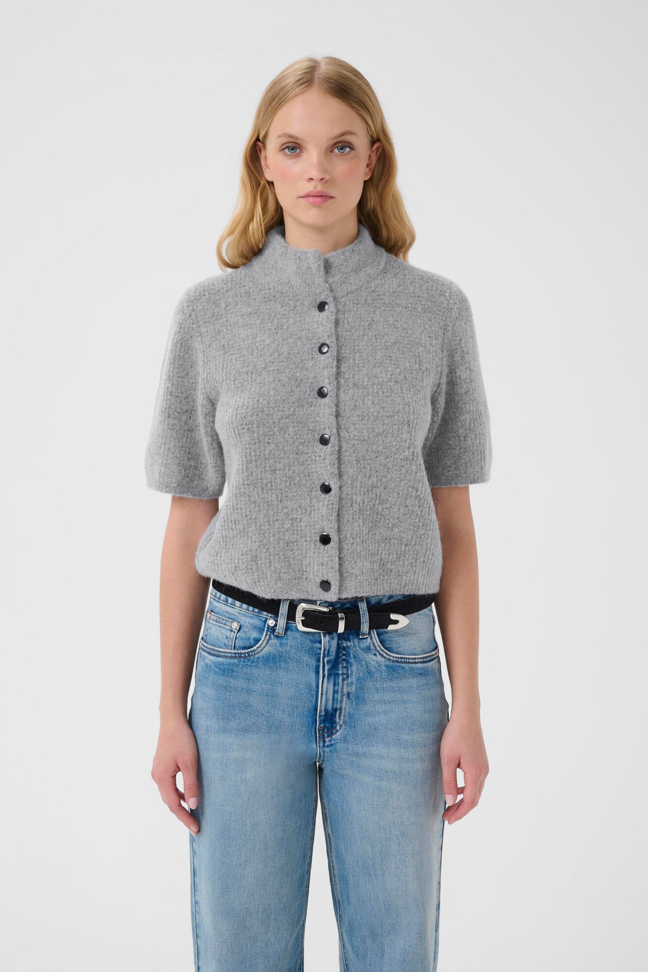 AlphaGZ kortærmet cardigan - Pearl Blue Melange
