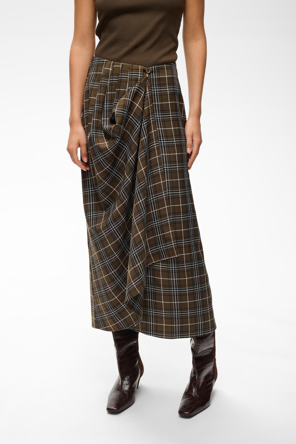 GZaleya HW midi nederdel - Green Olive Check