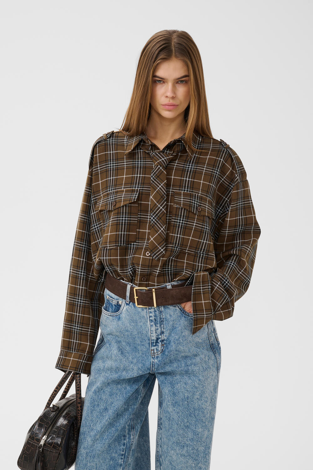 GZaleya skjorte - Green Olive Check