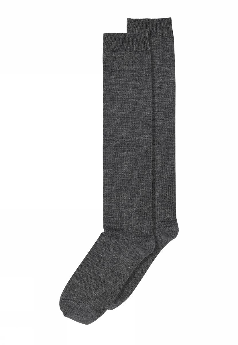 Uld/bomuld knæstrømper - Dark Grey Melange