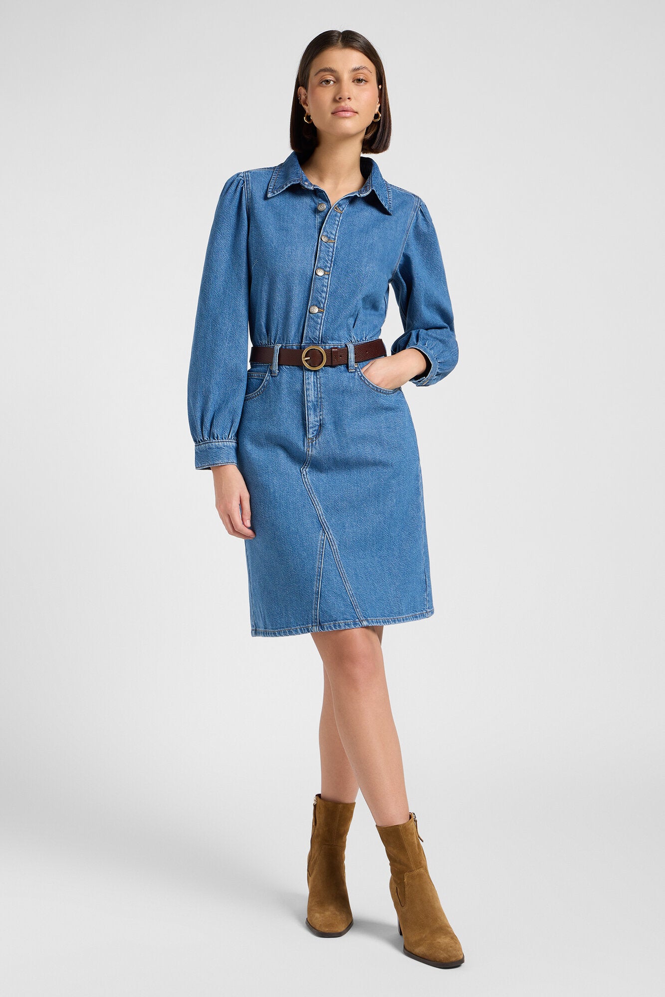Long Sleeve kjole - Fine Blue