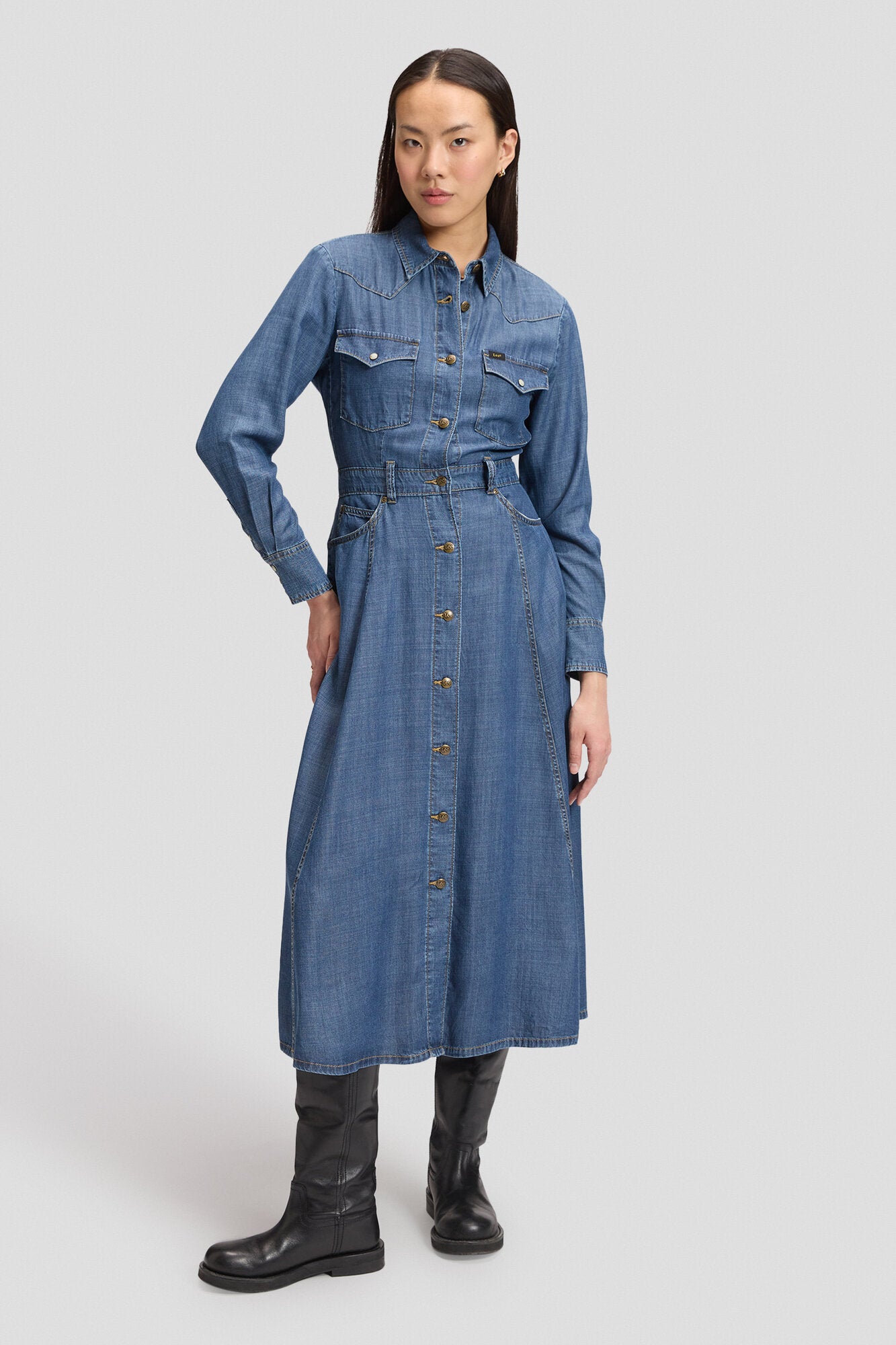 Western Mid Calf kjole - Classic Blue