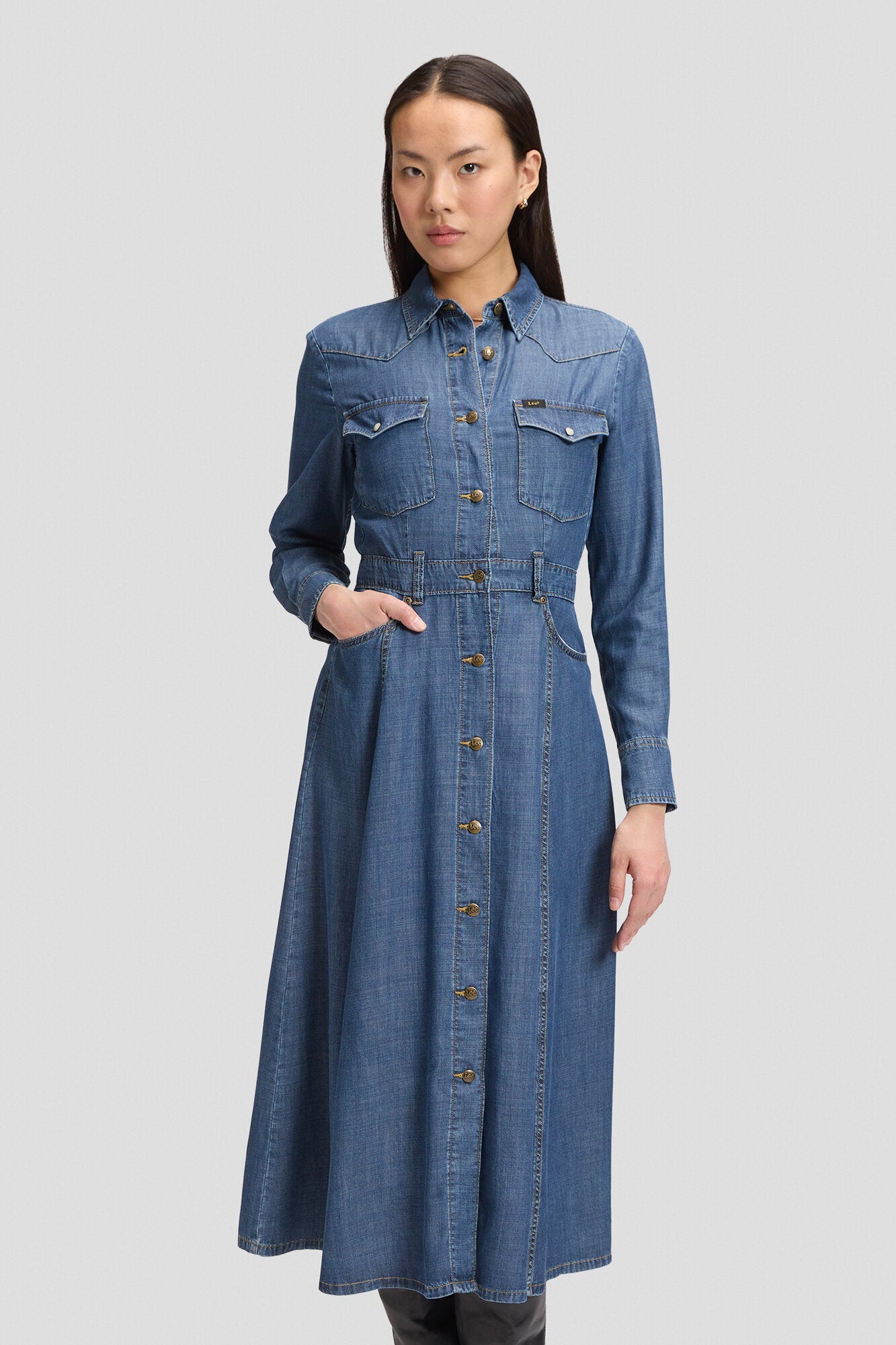 Western Mid Calf kjole - Classic Blue