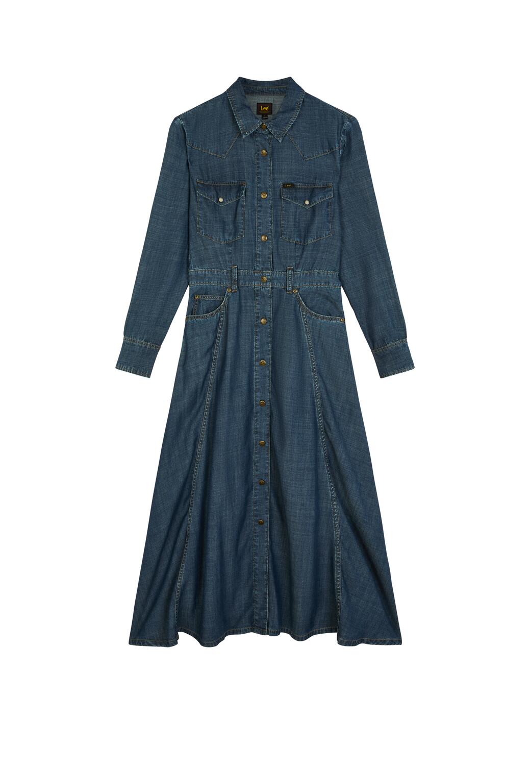 Western Mid Calf kjole - Classic Blue