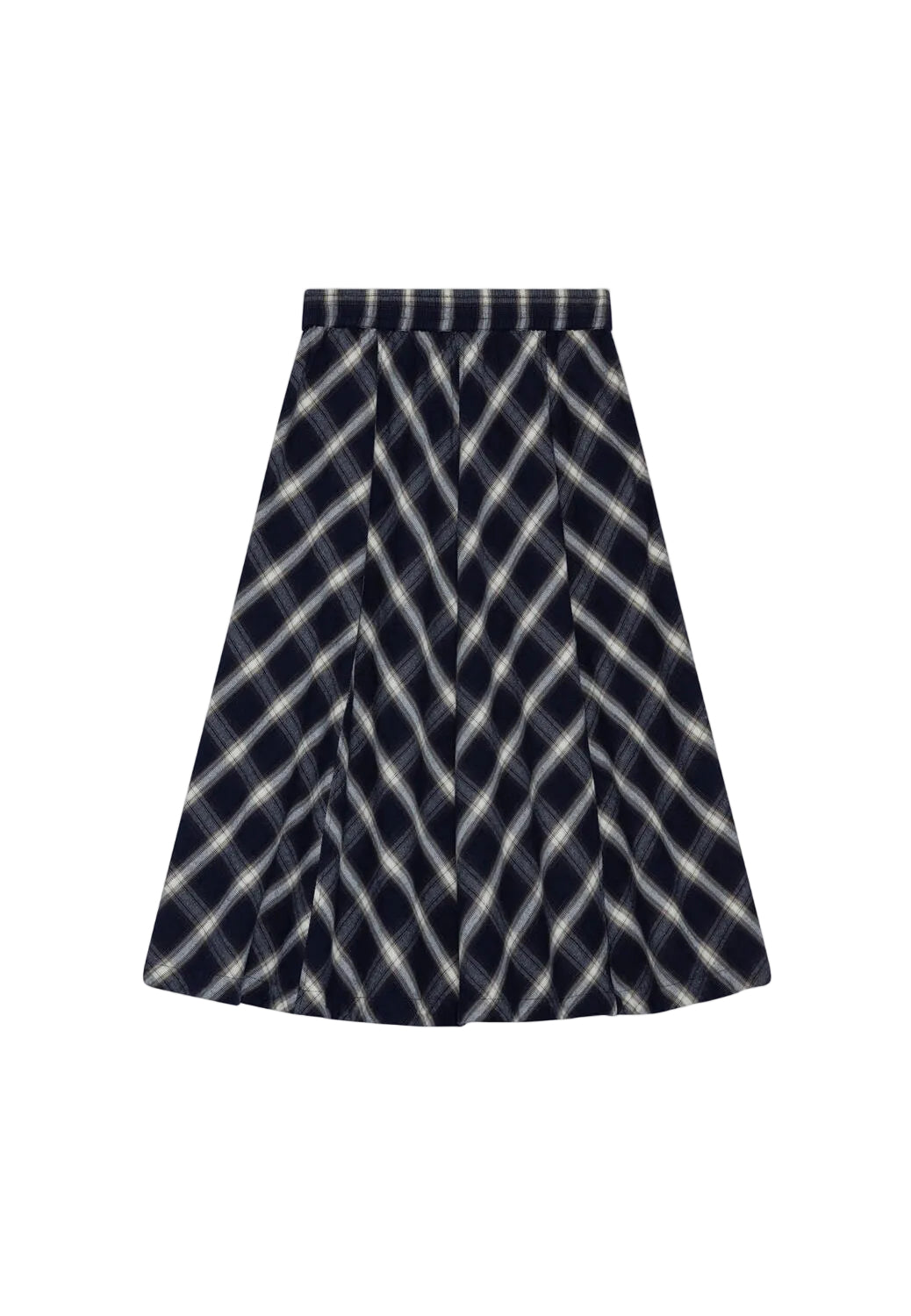 Pin Check midi nederdel - dark navy, grey, ecru
