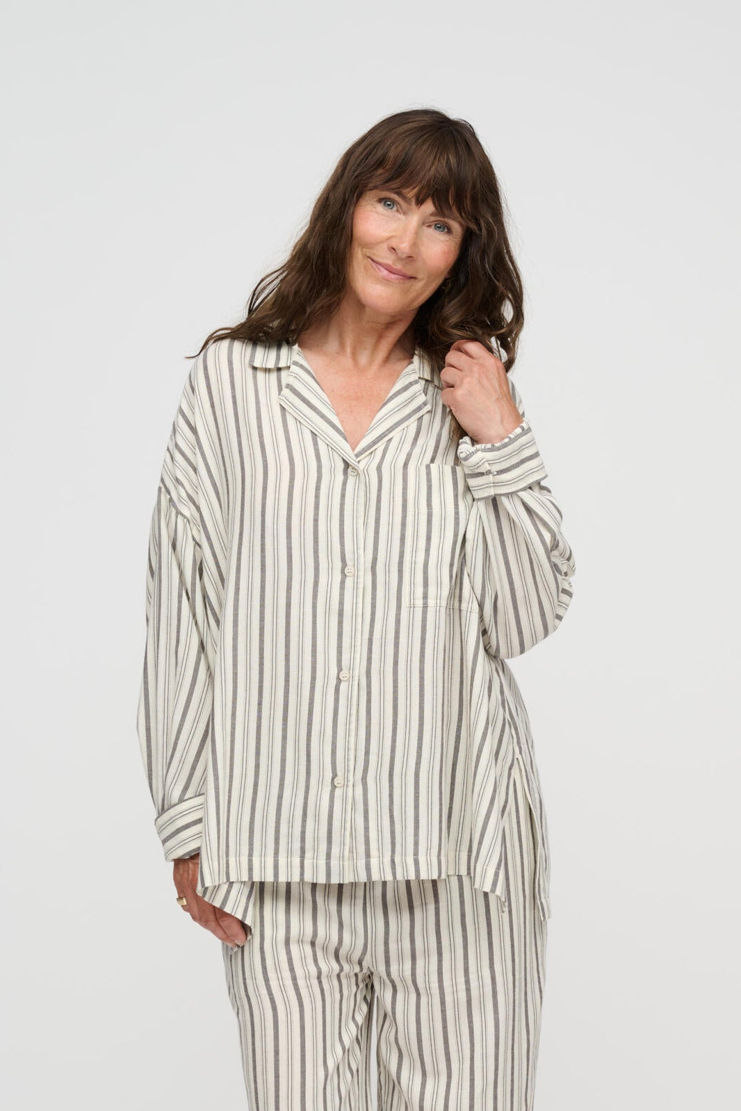 Quiet Stripe skjorte – Ecru/Brown