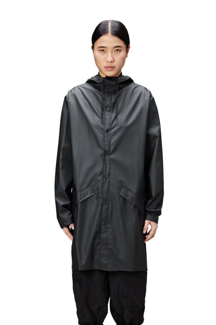 Long regnjakke - sort