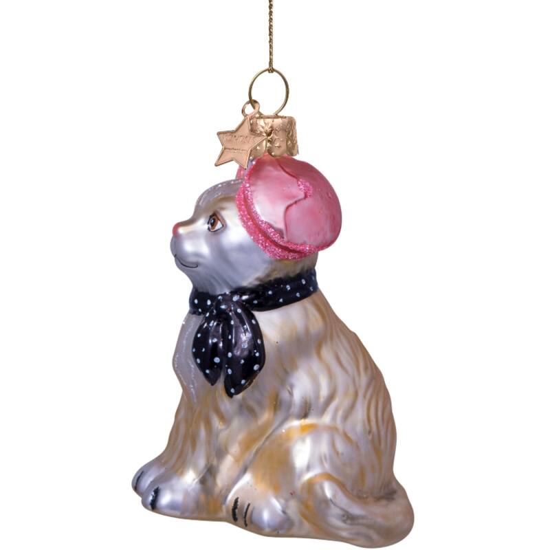Kat m. barret og tørklæde juleophæng - H8,5 cm.