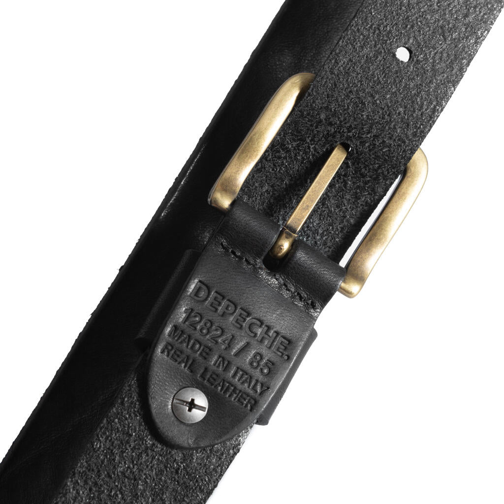 Jeans læderbælte - Black/Brass