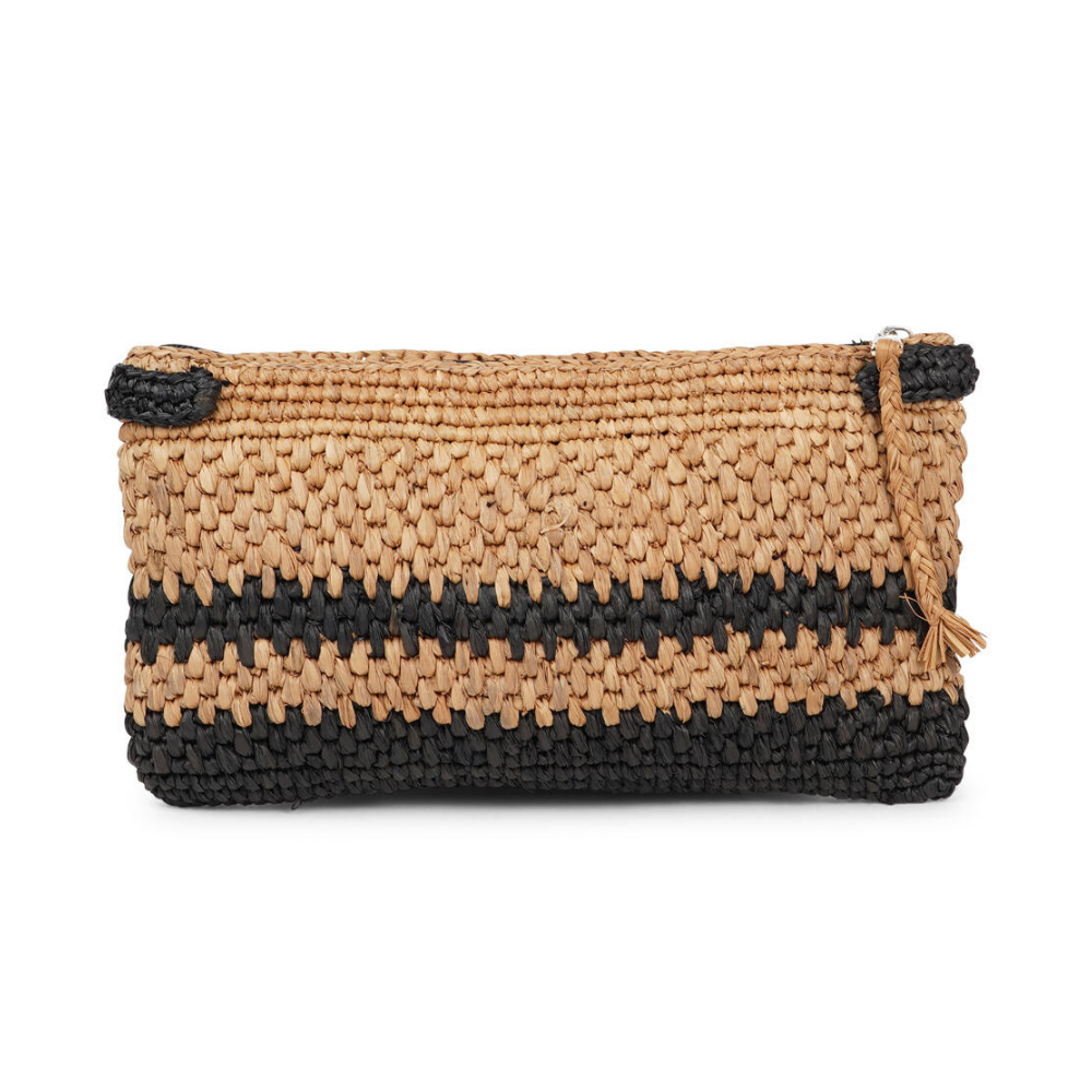 Meliso Stripe Raffia clutch - Black/Nut