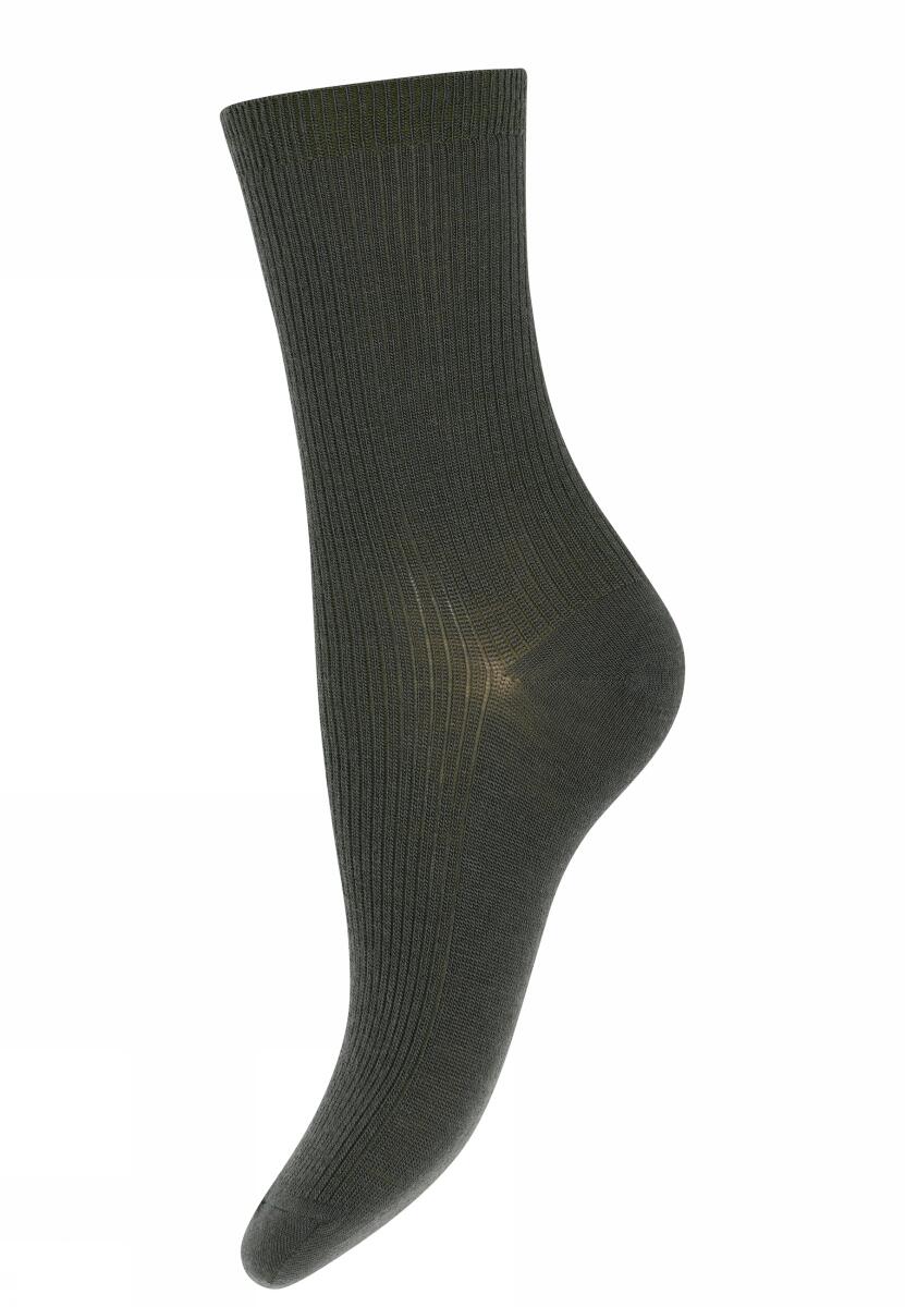 Fine Wool Rib strømper - Dusty Ivy
