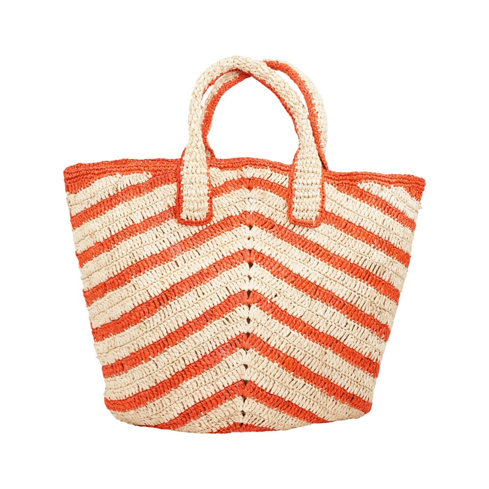 Cavone Striped Raffia håndtaske - Natural/Coral