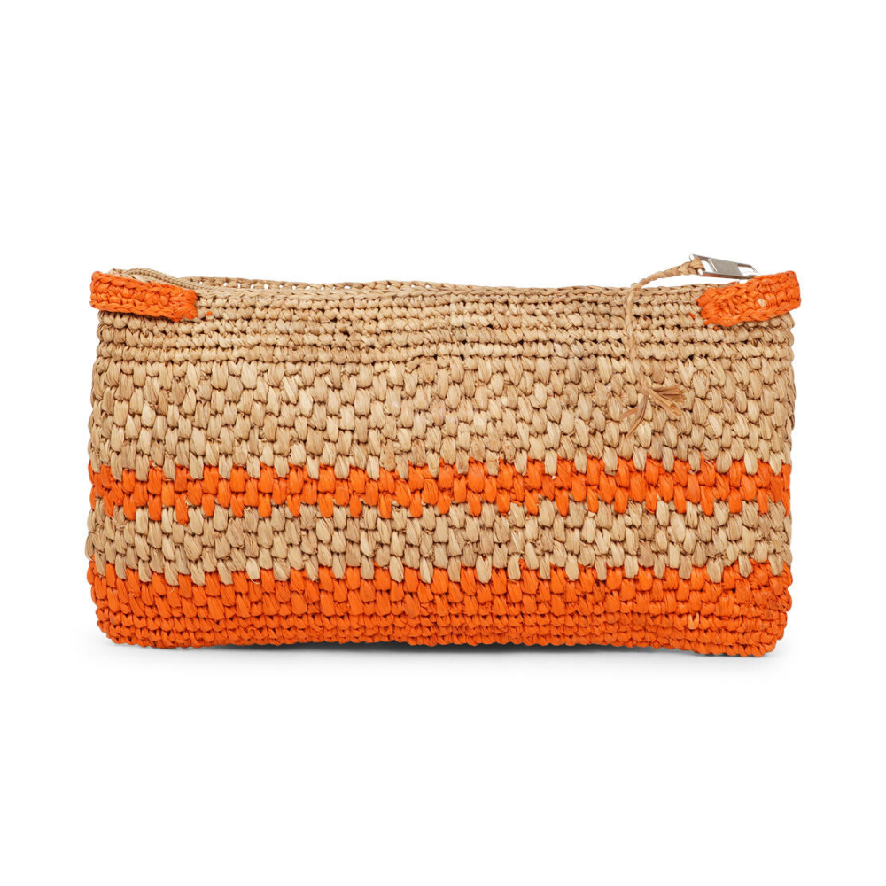 Meliso Stripe Raffia clutch - Orange/Nut