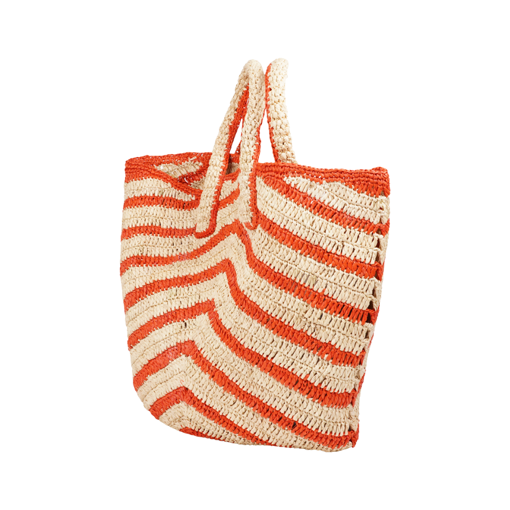 Cavone Striped Raffia håndtaske - Natural/Coral