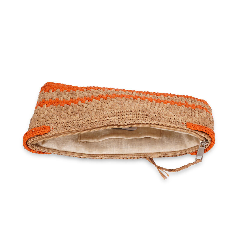 Meliso Stripe Raffia clutch - Orange/Nut