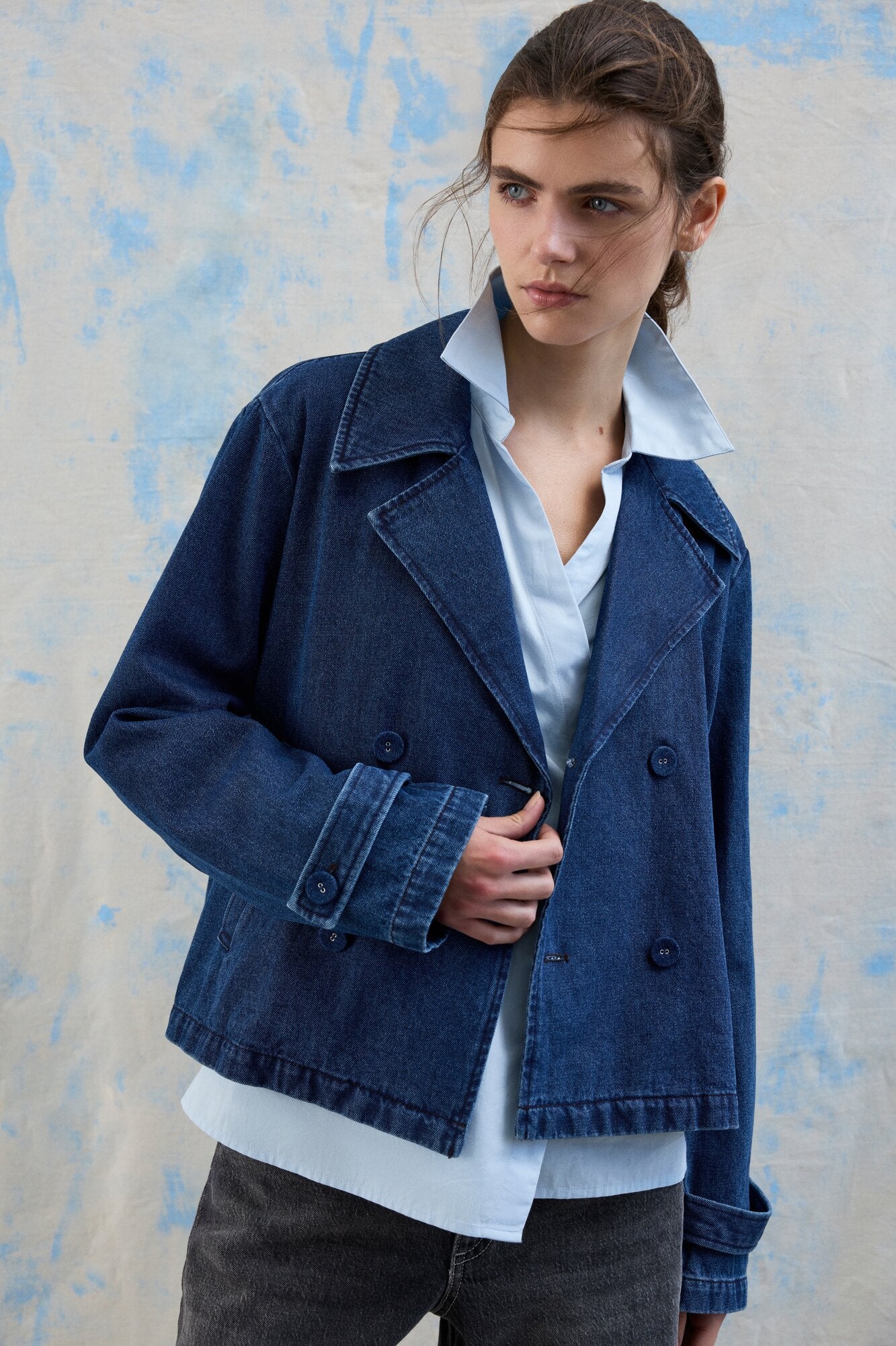 Vinata Short denimjakke - Dark Blue Denim