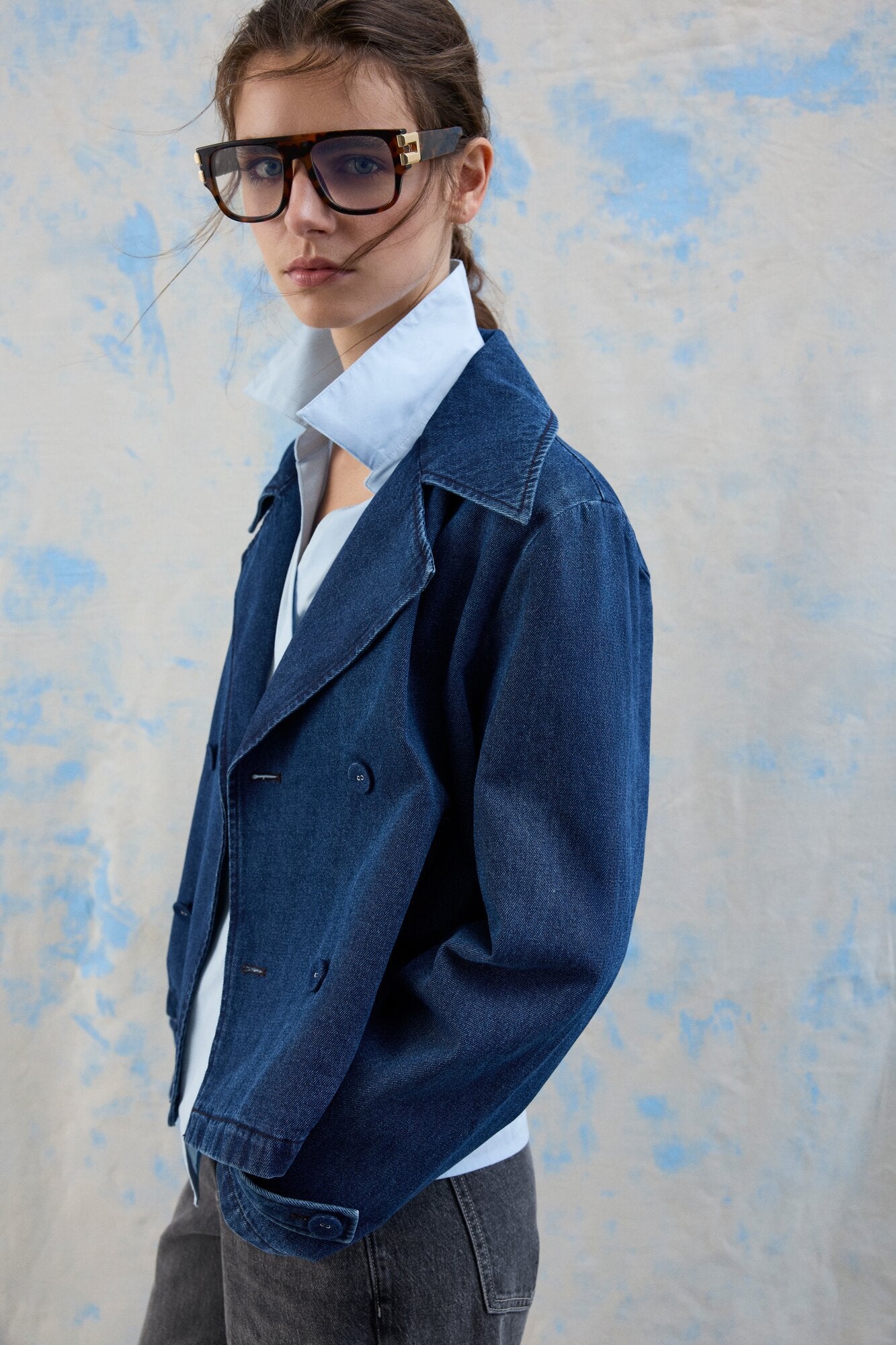 Vinata Short denimjakke - Dark Blue Denim