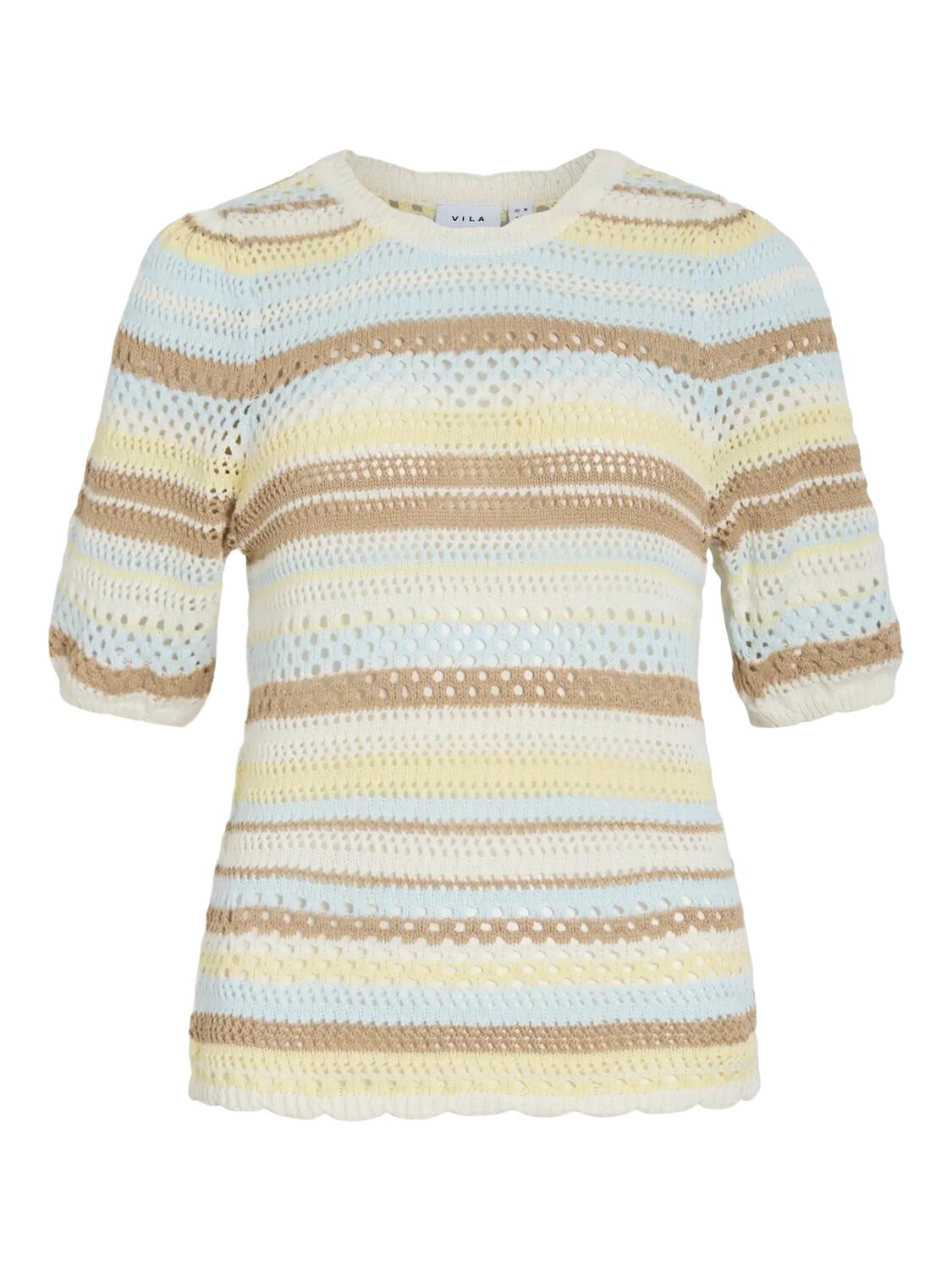 Vimina kortærmet striktrøje - Pastel Yellow