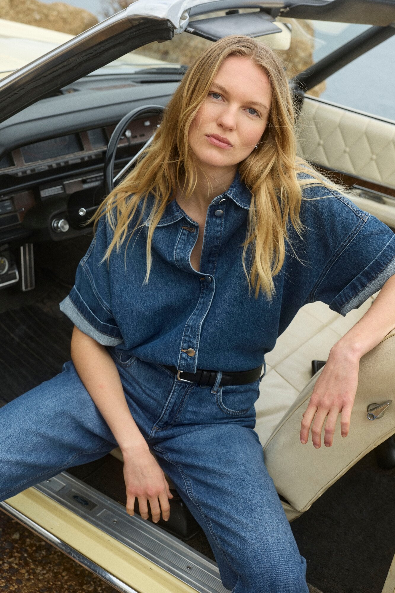 Vicreek kortærmet denimskjorte - Medium Blue Denim