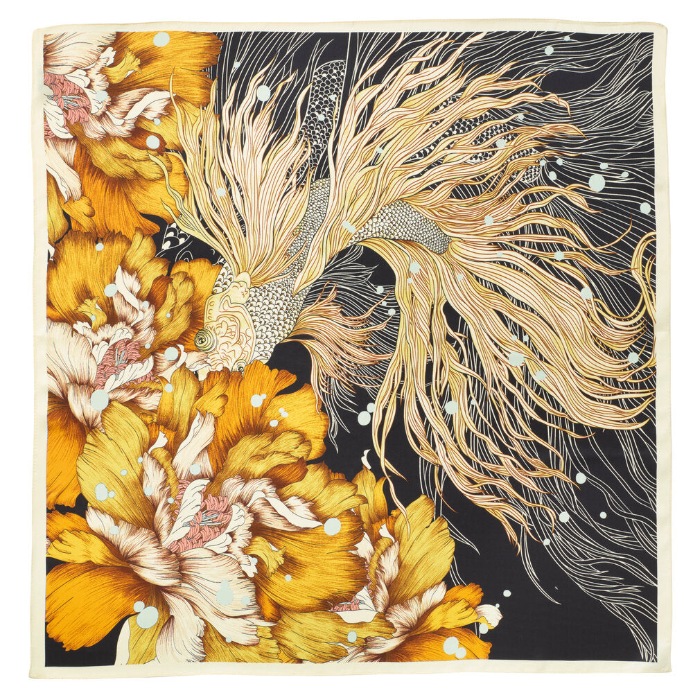 Silketørklæde, Gold flowers - 70x70 cm.