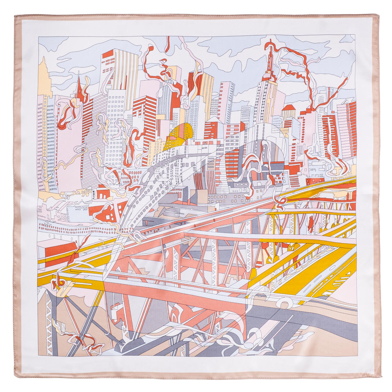 Silketørklæde, Big City - 70x70 cm.