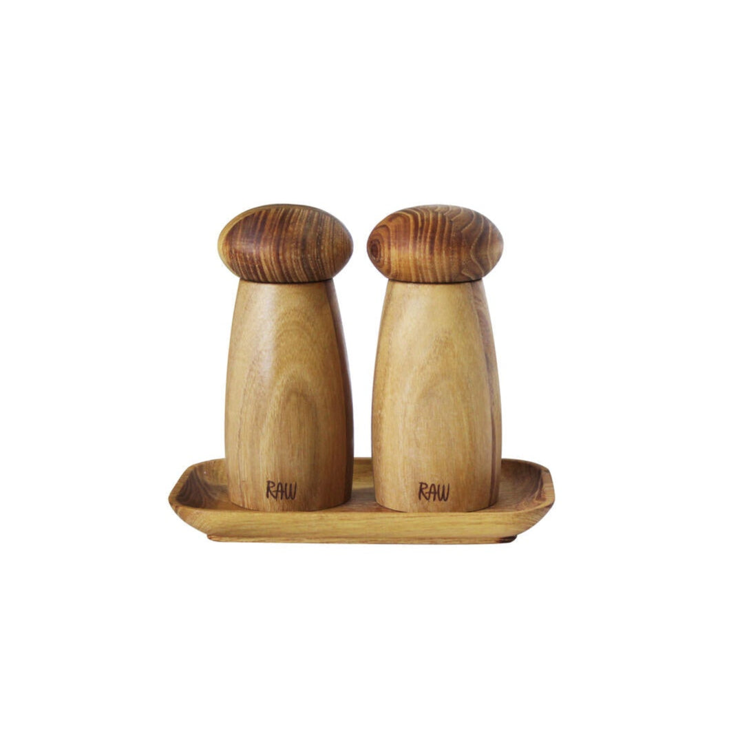 Keramisk salt- og peberkværn med bakke - Teak