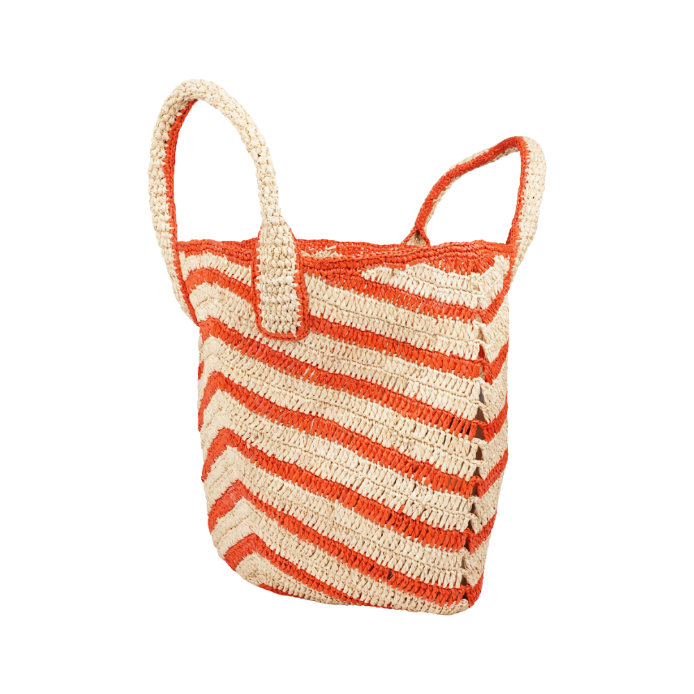 Cavone Striped Raffia håndtaske - Natural/Coral