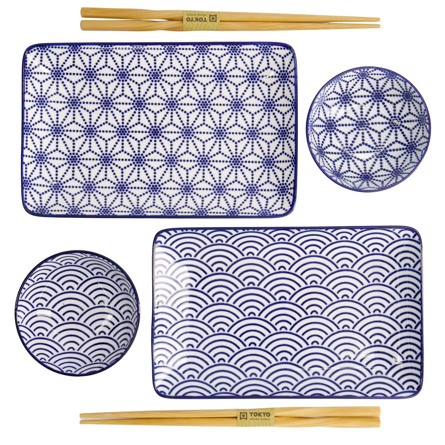 Nippon Blue Sushi sæt, Wave/Star - 6 dele