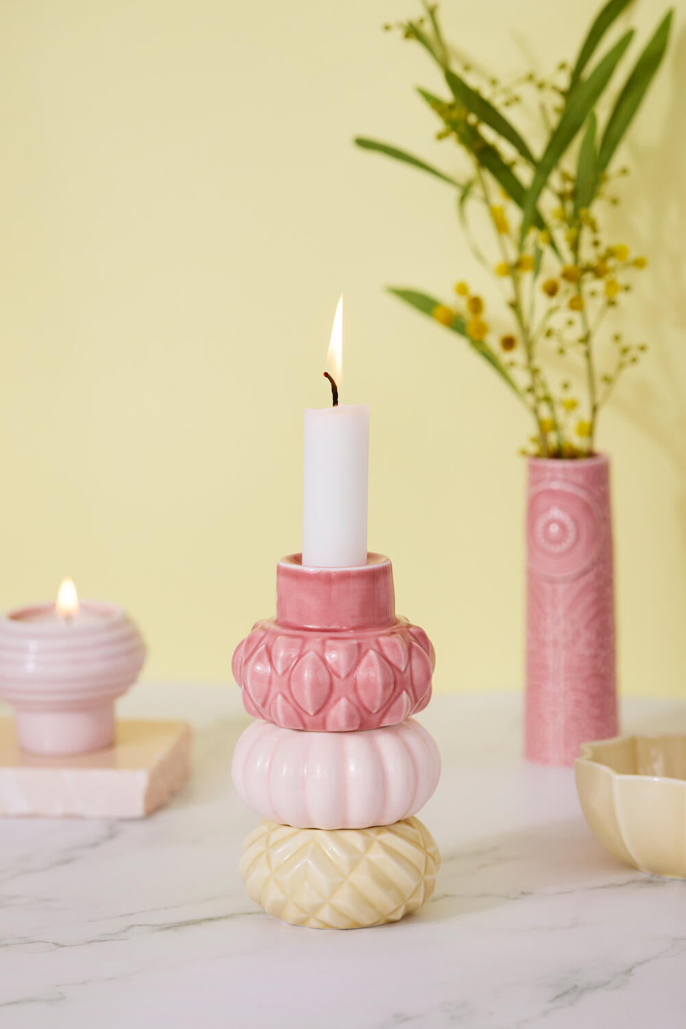 Samsurium lysestager, Mimosa/Blush/Powder - 3 stk