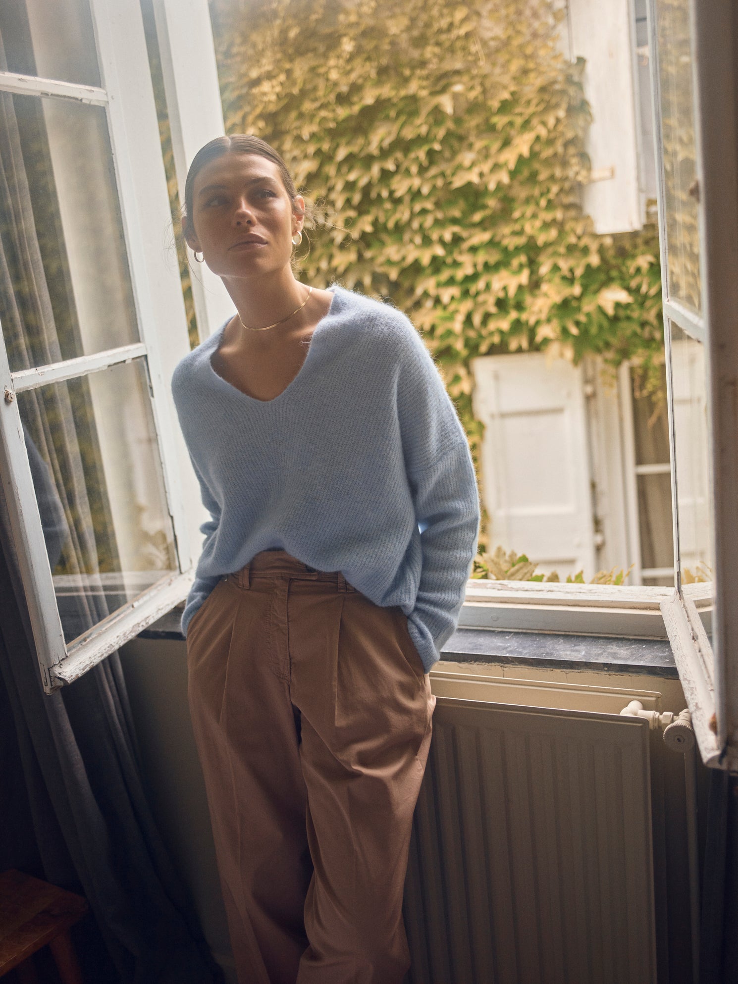 Thora V-Neck strik - Cashmere Blue