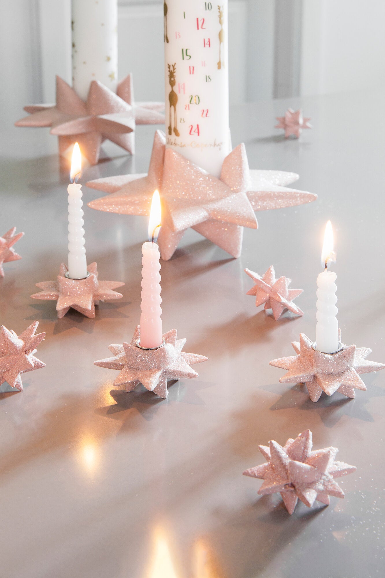 Lysestage kertelys, stjerneskud - lyserød