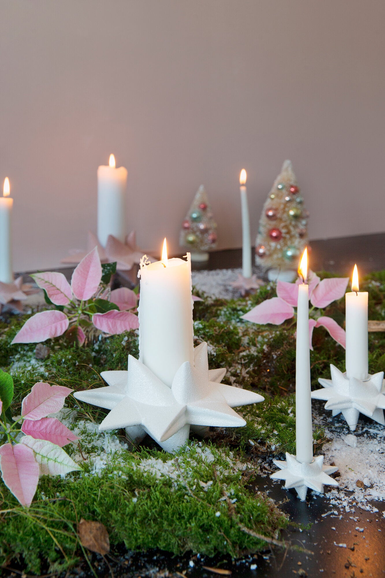 Lysestage kertelys, stjerneskud - hvid