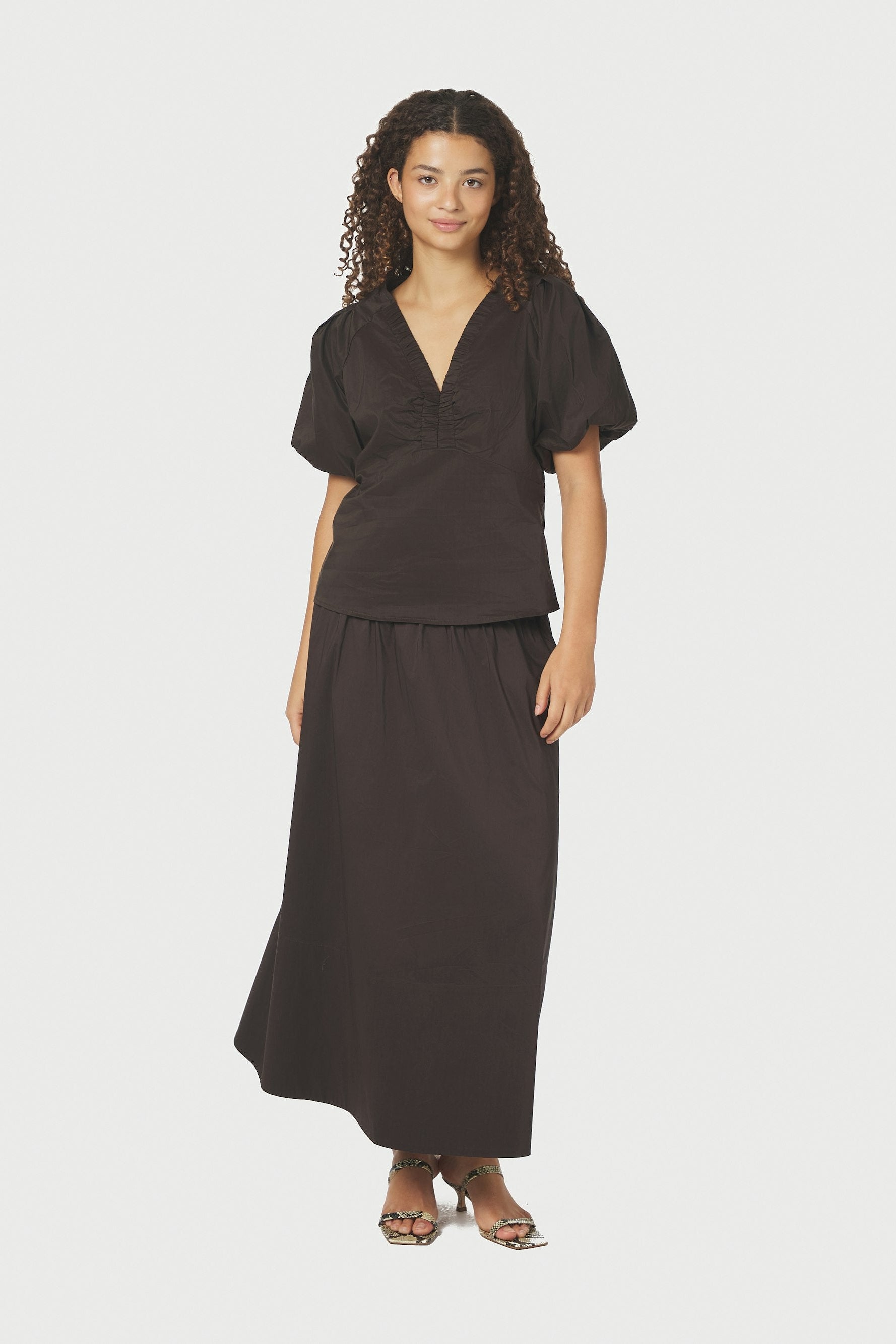 Yara Poplin nederdel - Chocolate Brown