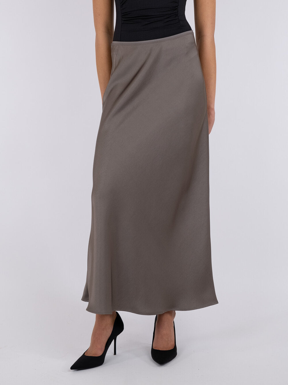 Vicky Heavy satinnederdel  - Warm Grey