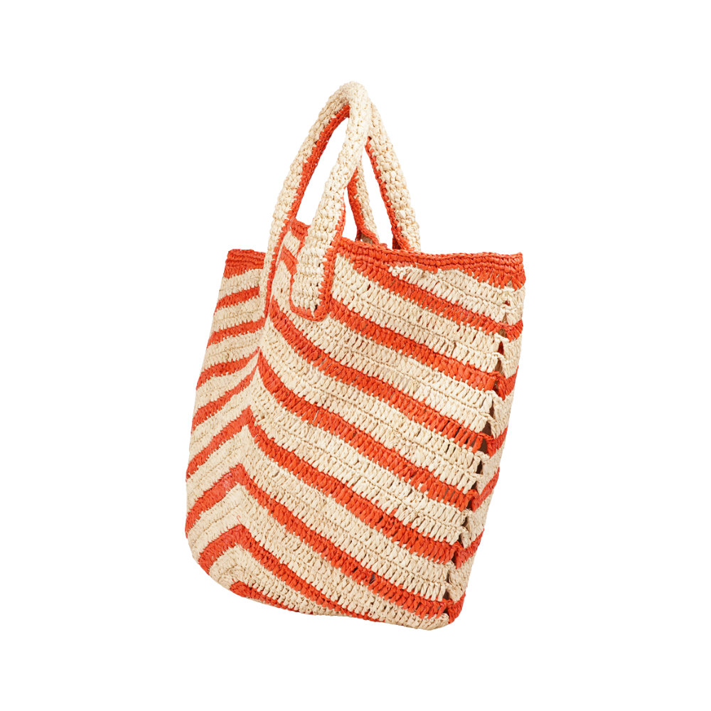 Cavone Striped Raffia håndtaske - Natural/Coral